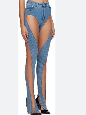 Muglar Sheer-Panel spiral blue jeans